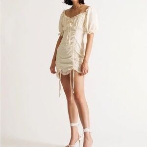 Elegant Cream Puff Sleeve Mini Dress